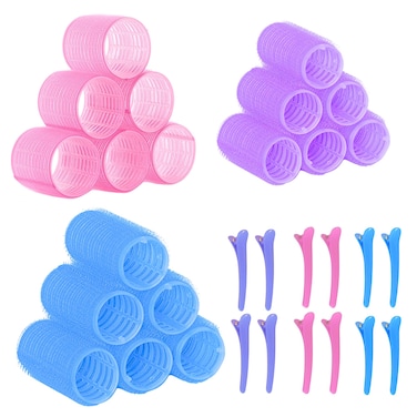 Elaur 30Pcs Hair Rollers Set, 18 Pieces Self Grip Holding Hair Rollers Curlers 20 mm, 31 mm, 48 mm &amp; 12 Pieces Duckbill Sectioning Clips for Salon Barber Hairdressing Hair Styling, Hair Roller