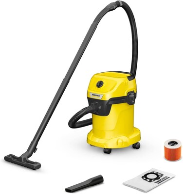 WD 3 Wet and Dry Vacuum Cleaner with Blower Function, 1000W Power, 17L Impact-Resistant Container, 2m Suction Hose, for Car, Garage, Workshop &amp; DIY Projects, Yellow