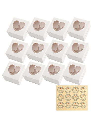 Duomama 12 Pcs White Cupcake Boxes with Windows &amp; Stickers - Bakery Pastry Boxes for Cupcakes, Desserts, Cookies, Small Cakes, Pies &amp; Gifts - Kraft Candy Boxes Included
