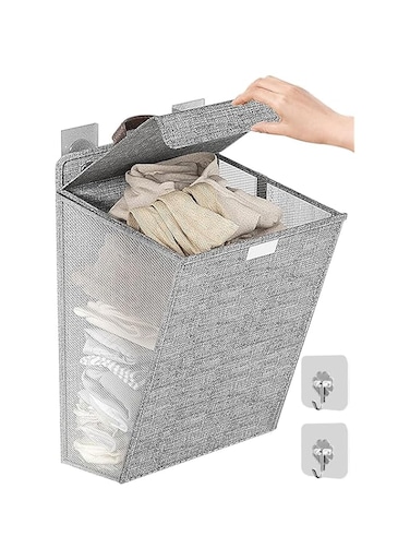 Collapsible Laundry Baskets, Foldable Laundry Basket with Lid, Hanging Laundry Hamper, Large Washing Basket with Handle, Installation-free Dirty Clothes Basket, Wall Mounted Bathroom Basket