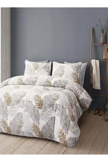 Home Queen size 6 pieces, including 1 duvet cover (200x230cm) without filling, 1 flat sheet (230x250cm), and 4 pillowcases (50x75cm) with Elegant gold leaves.