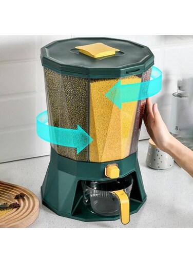 Containers Storage, 4 Grid Rice Dispenser Dry Food Dispenser 4 Grid 360 Grain Food Container With Measuring Cup Large Rice And Beans Dispenser
