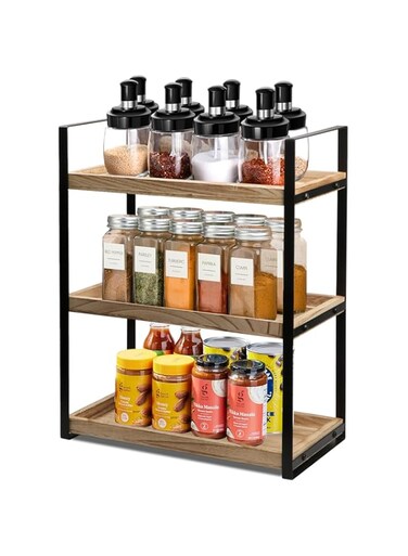 URbazaar 3 Layers Counter Shelves Organizer, Kitchen Stackable &amp; Expandable Cabinet Shelf - Wood Organizer Expandable CounterTop Racks For Office, Bathroom &amp; Bedroom, Metal and Wood
