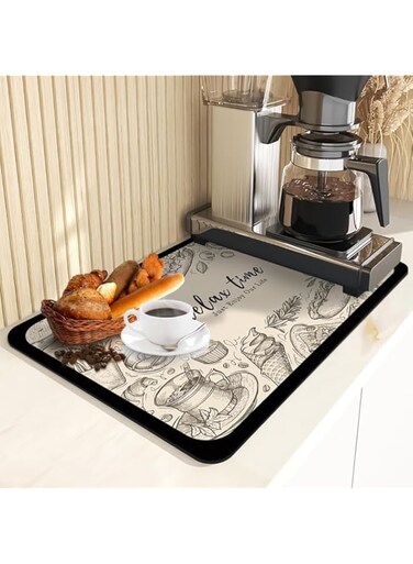 quxup Coffee Mat Absorbent Coffee Bar Mat for Kitchen Hide Stain Rubber Backed,Super Absorbent Draining Mat, Coffee Bar Accessories Fit Under Coffee Pot (Time, 16"x24" (40x60cm))