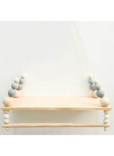 LTSWEET Handcrafted Shelf Kids Room Hanging Bead Shelf Nordic Style Nursery Decoration Wall Shelves Girls Clothes Storage Hanging Rack,Grey