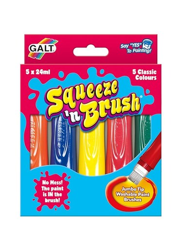 Galt Toys, Squeeze 'n Brush - Five Classic Colours, Brush Tipped Paint Pens, Ages 3 Years Plus