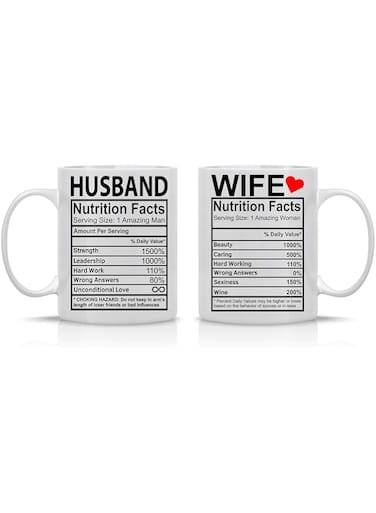 Husband And Wife Nutrition Facts - 11oz Ceramic Coffee Mug Couples Sets Funny Husband And Wife Anniversary Cups - Couple Bachelorette For Him And Her Wedding Engagement Bride To Be- By CBT Mugs