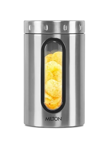 MILTON Steel Crispy 1500 Storage Jar, 1.45 Litres, Silver   Light Weight   Odour Proof   Dishwasher Safe   Air Tight   Single Walled   Easy to Clean   Kitchen Container