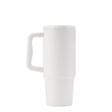 Larsen Bern 2.0 Recycled Stainless Steel Tumbler with Leakproof Sip Straw Lid &acirc;&euro;&ldquo; 900 ml Cup-Holder Travel Mug, Ergonomic Handle, Keeps Drinks Cold 15 hrs / Hot 5 hrs - White