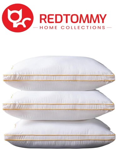 3 Pieces Golden Line Double Piping Pillow White 50x70cm Made in Uae
