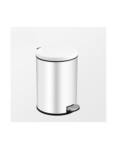 Stainless Steel Double Layer Dustbin with Pedal and Lid For Bathroom Kitchen,Silent Lidded Trash Bin,Fingerprint-Proof Modern Garbage Can,Round Bucket with Handle for Home Office (White, 8L)