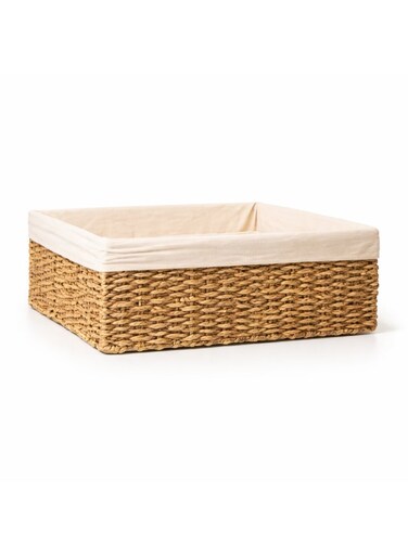 Hand&acirc;&euro;&lsquo;Woven Large Seagrass Storage Basket &acirc;&euro;&ldquo; L 41 x B 36 x H 14.5 cm, with Removable Linen Liner, Woven Organizer Bin for Living Room, Bedroom, Closet, Bathroom &amp; Home Storage