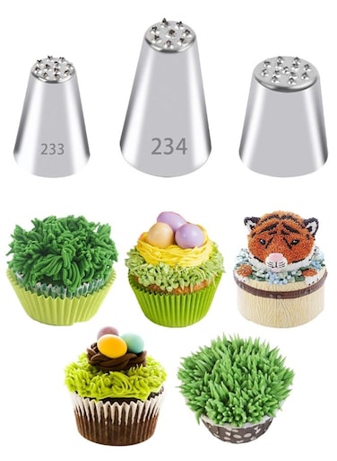 Pcs Grass Piping Nozzles, Stainless Steel Piping Tips Grass Shape Icing Nozzles Multi Opening Cake Piping Kit for Cupcakes Fondant Decoration DIY Baking
