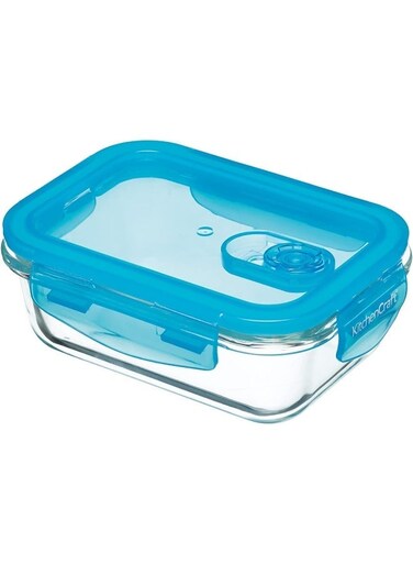 Kitchen Glass Storage Container With Vent, Rectangular, 350Ml, 12X11X5.8Cm, Labelled