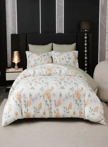 Printed Duvet Set, Queen Size Fits 180x200 cm - 4-Pcs Bed Set, Brushed Microfiber Fabric - 1 Duvet Cover, 1 Fitted Sheet, 1 Pillow Shams, 1 Pillowcases (Filler Not Included)