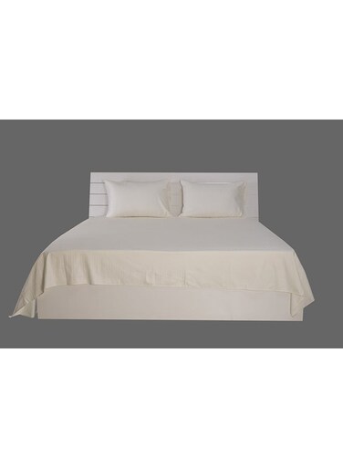 Linen 3-Piece Double Size 100% Cotton 250Tc Box Sateen Bed Sheet Set Cotton Blend Off White 220x240cm