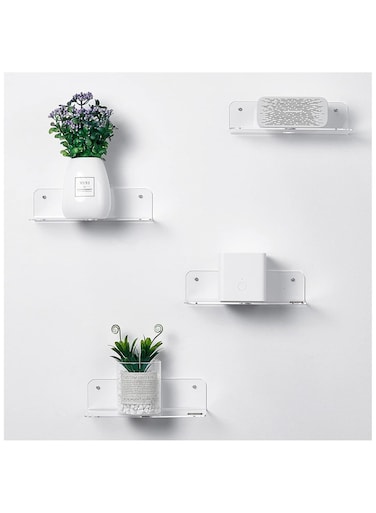 Acrylic Floating Wall Shelves Set of 4 - 9 Inch Clear Wall Shelf for Bedroom, Bathroom, Kitchen, Living Room, Office - Space-Saving Storage Solution