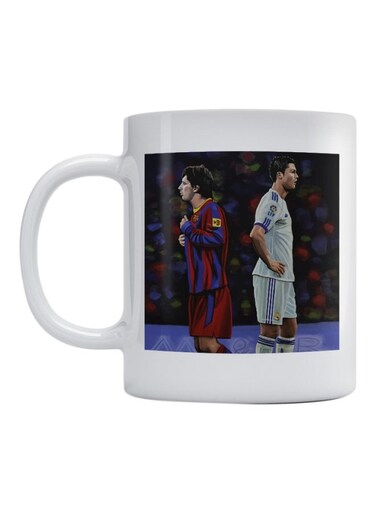 Messi And Ronaldo Printed Coffee Mug White/Blue/Red 350ml
