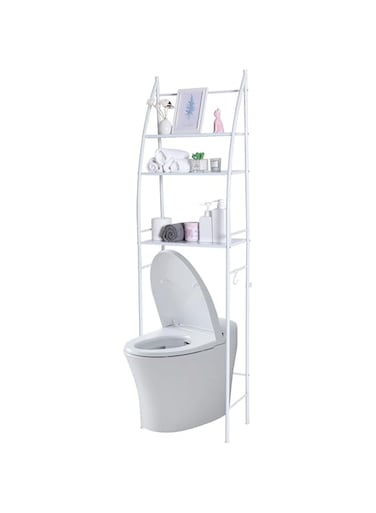YumLock Dorsa Toilet Storage Rack,3 Tier Over Commode Shelving,No Drilling,Easy To Assemble,High Capacity,Very Sturdy Space-Saving Shelf (White)