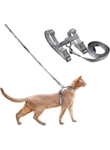 pidan Cat Harness and Leash, Escape Proof Adjustable Cat Harness for Large and Small Cats, Lightweight Soft for Travel, Pet Safe, Grey