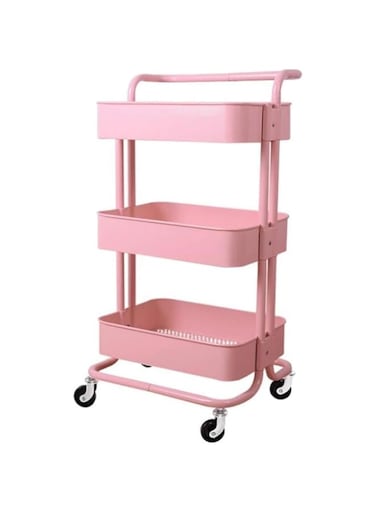 Multifunctional Storage Trolley - 3 Tier Utility Rack in Pink