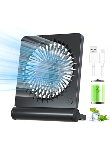 Jialexin Small Desk Fan, Portable and USB Rechargeable Fan, Mini Fan with 2000mAh Battery, 180&deg; Rotatable Base, Powerful Wind with 3 Speeds, Small &amp; Quiet for Outdoor Activities, Travel, Office, Home