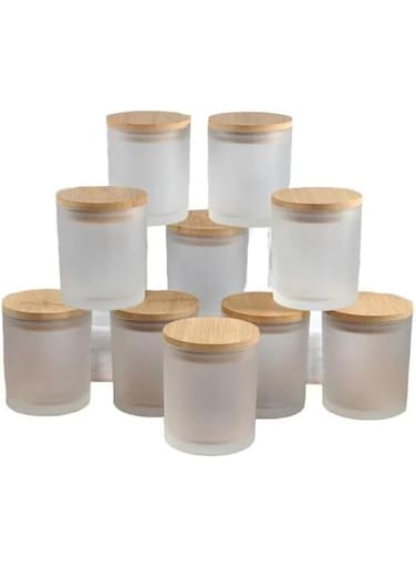 Airtight Containers for Candles-Frosted Glass Storage Jars with Bamboo Lids-Spices, or Pantry Organization (Set of 10, 200ML).
