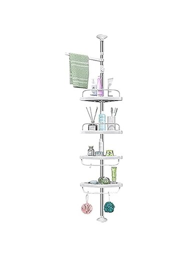 FEELING MALL Shower Caddy Rustproof Stainless Steel Pole 4-Tier Shower Corner Caddy Tension Pole Adjustable Bathroom Shelf Floor to Ceiling Bathtub Shampoo Storage Rack Organizer Holder No Drilling