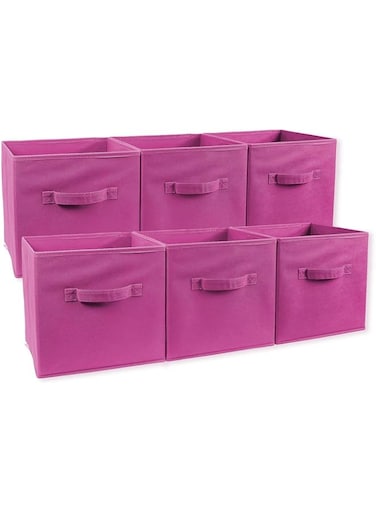 Greenco Foldable Storage Cubes, 6 pcs (Pink)   Closet Organizer Basket/Box/Bin/Shelf Cube Collapsible Bins Boxes Non-woven Cloth Fabric Bin Drawers/Baskets
