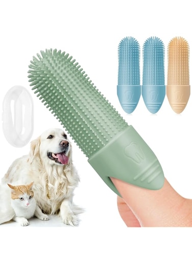 KASTWAVE Dog Toothbrush, 4 Pack Dog Tooth Brush, 360&deg; Cleaning Finger Toothbrush for Dogs, Food Grade Silicone Dog Finger Toothbrush Fits Most Fingers, Toothbrush for Dogs &amp; Cats Dental Care