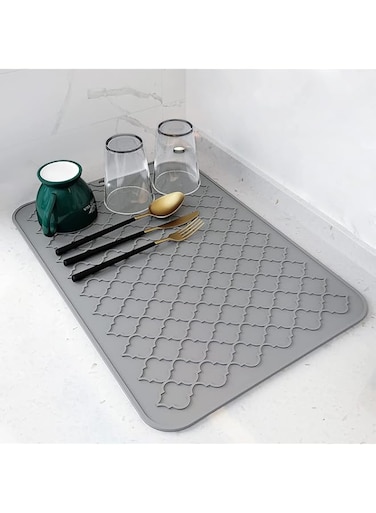 MIXDE Silicone Drying Mat, 12&rdquo; x 16&rdquo;, Dish Drying Mat, Dish Drainer Mat for Kitchen Counter, Heat Resistant Hot Pot Holder, Non-Slip Silicone Sink Mat, BPA Free, Dish Washer Safe (Grey, 1)