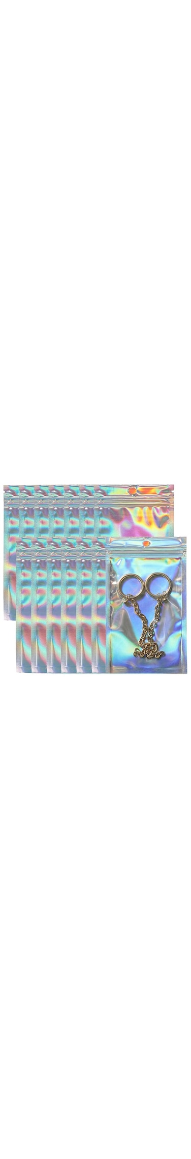 ECVV 100PCS Resealable Storage Bags Holographic Packaging Bags for Jewelry, Snack, Food Storage, Clear Ziplock Bag with Front Window