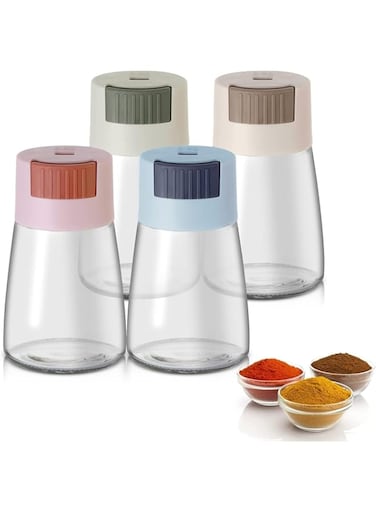 ChicAbode 4 Pcs Salt Dispenser, Glass Salt Shaker, Spice Shaker for Salt and Pepper, Precise Quantitative 0.5g for Home Cooking Picnic Camping Ration Salt Shakers