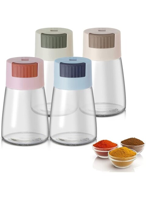 ChicAbode 4 Pcs Salt Dispenser, Glass Salt Shaker, Spice Shaker for Salt and Pepper, Precise Quantitative 0.5g for Home Cooking Picnic Camping Ration Salt Shakers