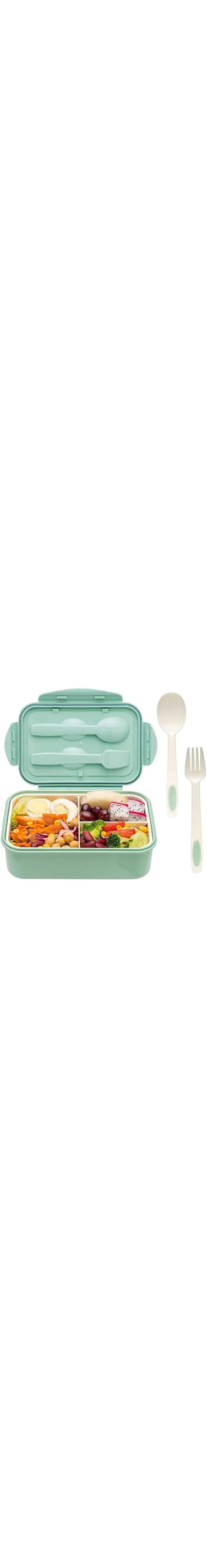 AMERTEER Bento Box, 3 Compartments 1400ml Lunch Box For Kids and Adults with Reusable Spoon and Fork, Durable, Leak Proof Food Container for On the Go Meal, BPA-Free and Food-Safe Materials