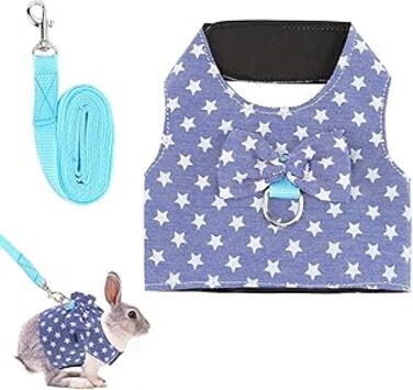 Excefore Rabbit Harness with Leash, Adjustable Cute Vest with Bunny Harness Leash, Safety Walking Jogging Pet Bunny Supplies, Accessories for Rabbit Ferret Bunny Kitten Guinea Pig Walking