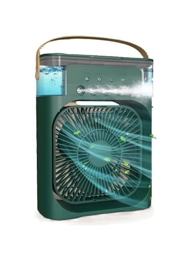 New Portable Air Conditioner Cooling Fan with Ice Mini Air Cooler Fan 700ml Water Tank with Three Wind Speed, Desktop Cooling Fan with Evaporation Also LED Lights (Green)
