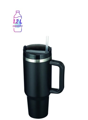 40oz Insulated Tumbler with Straw Stainless Steel Vacuum Cup Travel Mug with Handle and Lid Straw, Ice &amp; Warm Coffee Tea Milk Drink Portable Thermal Cup for Office Kitchen - Black