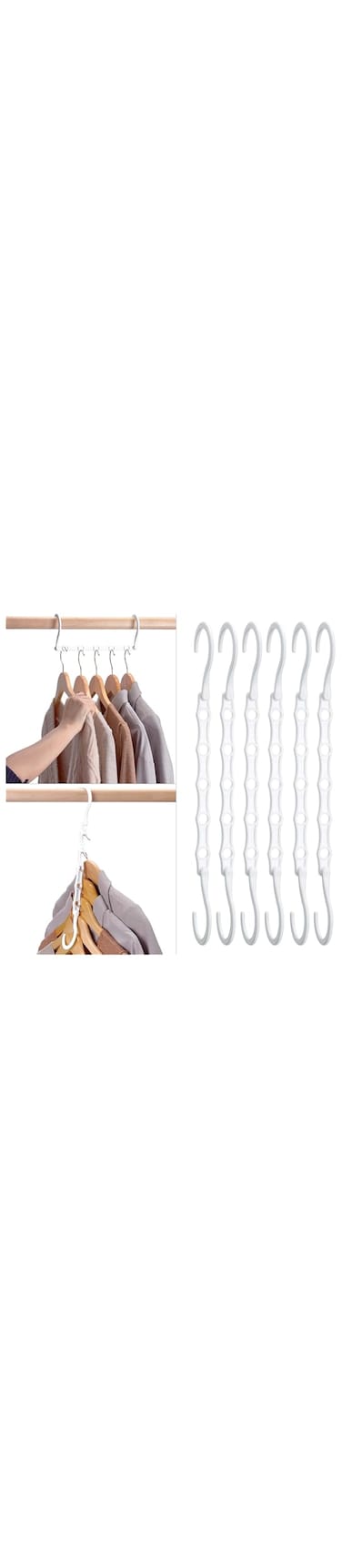 HOUSE DAY 8-Pack White Closet Organizers and Storage, Magic Hangers Space Saving Clothes Hangers, Sturdy Plastic Hangers with 5 Holes for Wardrobe Closet Organization, College Dorm Room Essentials
