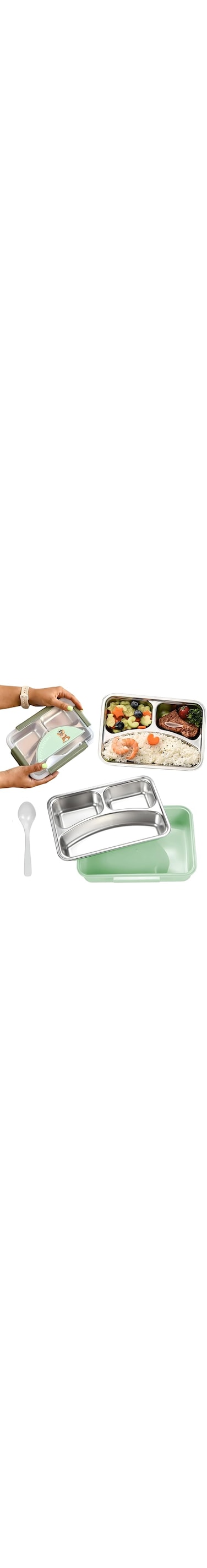 Bento Lunch Box - 3 Compartment Lunch Containers for Adults and Kids,Food Grade Plastic &amp; Stainless Steel Lunch Box BPA-Free and Food-Safe Materials - Multi Color