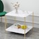 Al Nojoom Home Square Coffee Table &ndash; 23.6" Small 2-Tier End Table with Open Storage Shelf   White Wooden Top + Gold Metal Frame   Modern Living Room Side Table, Sofa Table &amp; Bedside Accent Table