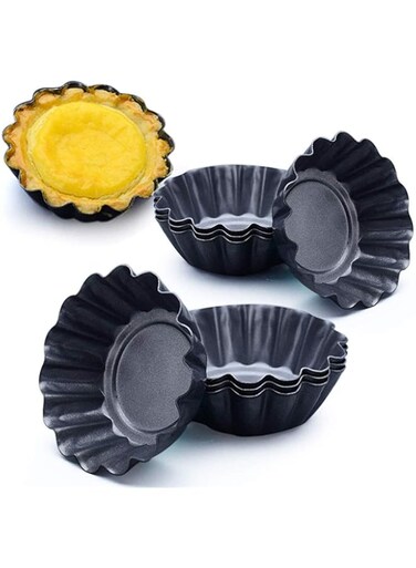 U-HOOME 12 Packs Egg Tart Mold Tart Pans, Size 2.6 x 0.9inch, Cupcake Cake Muffin Baking Cups Tin Pan Baking Tool, Carbon Steel