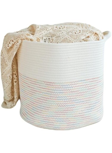 Lolotzii Laundry Baskets, Woven Storage Basket with Handles, Decorative Basket for Living room, Toys Bin, Pillows, Blankets, Clothes (Large)