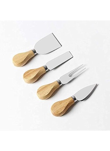 ECVV 4 Pieces Set Cheese Knives with Bamboo Wood Handle Steel Stainless Cheese Slicer Cheese Cutter (Bamboo Handle)