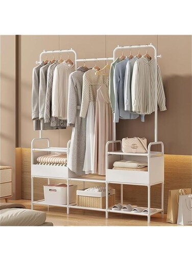 Durku Clothes Rack,Clothing Rack with Storage Bag, 3-in-1 Garment Rack, Non-woven Shelves for Shoes, Clothes Rack for Bedroom, Hallway, Entryway (White)
