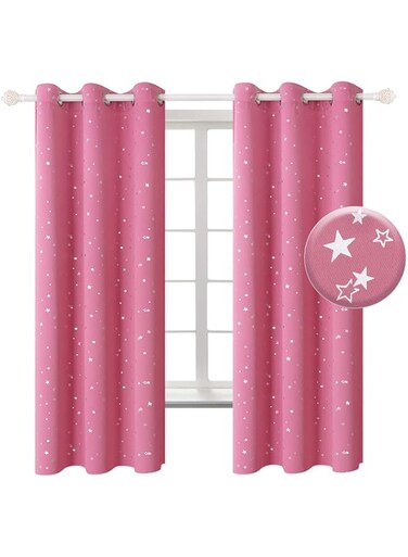 Arabest Kids Blackout Curtains,1 Panel 100% Star Grommet Thermal Insulated Window Curtain Drapes for Light Blocking, Darkening Printed Kids Curtains for Living Room Kids Bedroom(132x160cm,Pink)
