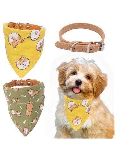 Khazna Dog Collars for Small Dogs, Adjustable Leather Puppy Collar Bandanas, and Cute Style Dog Bandanas for Large Dogs（Medium）