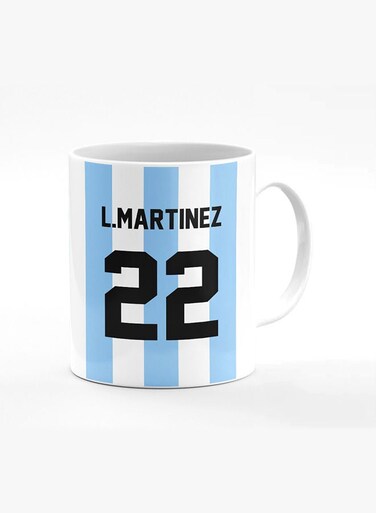 Designer Printed Coffee Mug with Heavy Duty Handle 11oz Ceramic Personalised Gift Mugs Cup [Microwave Safe &amp; Dishwasher Proof] -Football Team - Argentina Player Name - L.Martinez
