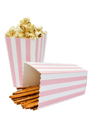 SYOSI 48Pcak Stripe Paper Popcorn Box Wedding Candy Food Box Favors Birthday Party Decoration Supplies Square Popcorn Box(Pink-Striped)