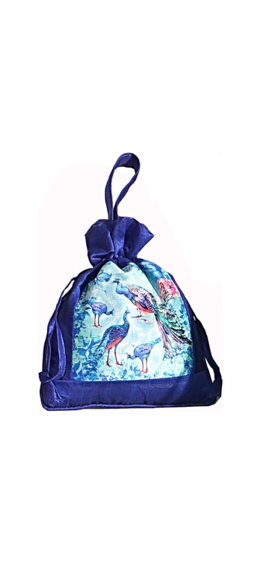 Swayam Faux Silk Draw String Closure Bag, Dark Blue, Gut09